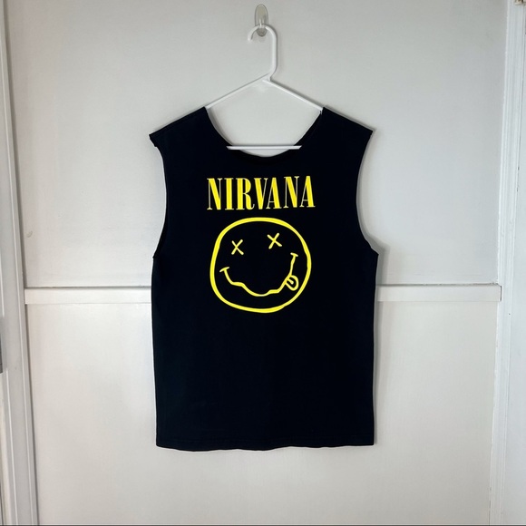 Nirvana Black and Yellow Smiley Face Graphic T-Shirt - Picture 6 of 13